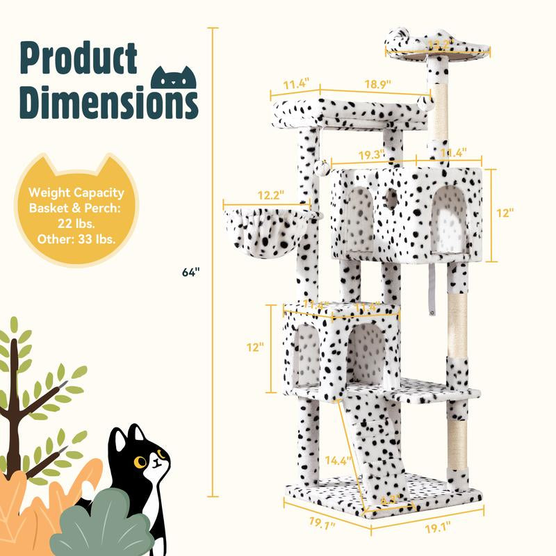 HOOMIC 64-Inch Large Cat Tree β Multi-Level Cat Tower with Durable Activity Center for Indoor Cats,Beige/Dark Grey/Grey/Pink/Leopard Print & Spot Patterns
