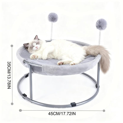 [Already Have 10K Favorites]Cozy Christmas Cat Hammock - Plush Raised Pet Bed with Fluffy Pad & Breathable Sides | Warm Winter Lounging for Cats & Small Dogs | Purrfect Holiday Gift round Gray Washable Cat Bed for Indoor Comfort