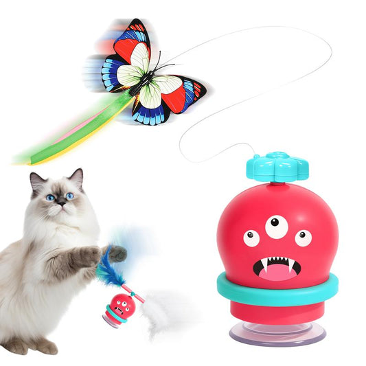 Interactive Cat Toy with Suction Cup Electric Self-Playing Butterfly Feather Wand Multiple Modes Type-C Charging Relieves Boredom Automatic Rolling Ball Strong Suction