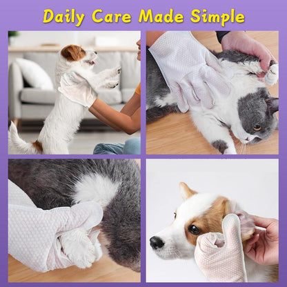 Pawbubble Pet Cleaning Glove Wipes for Dogs & Cats, Hypoallergenic Deodorizing Disposable Bathing Wipes,No-Rinse Grooming Wipes, Extra Thick,Perfect for Pet Dry Cleaning,Daily Care and Travel,6 Pcs