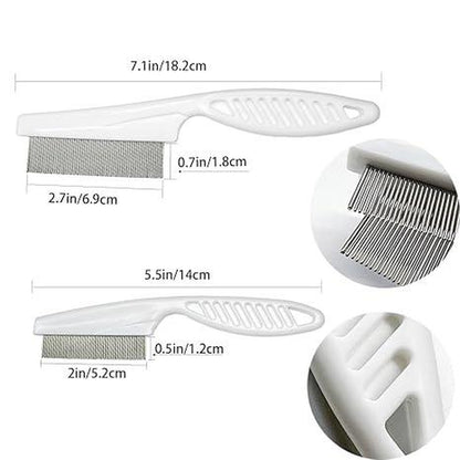 2 Pack Multifunctional Pet Comb, Upgrade Pet Grooming Brush Fine Magic Tear Stain Removal, Fine-Tooth Stainless Massage Comb Kit for Small Puppies and Dogs (White)