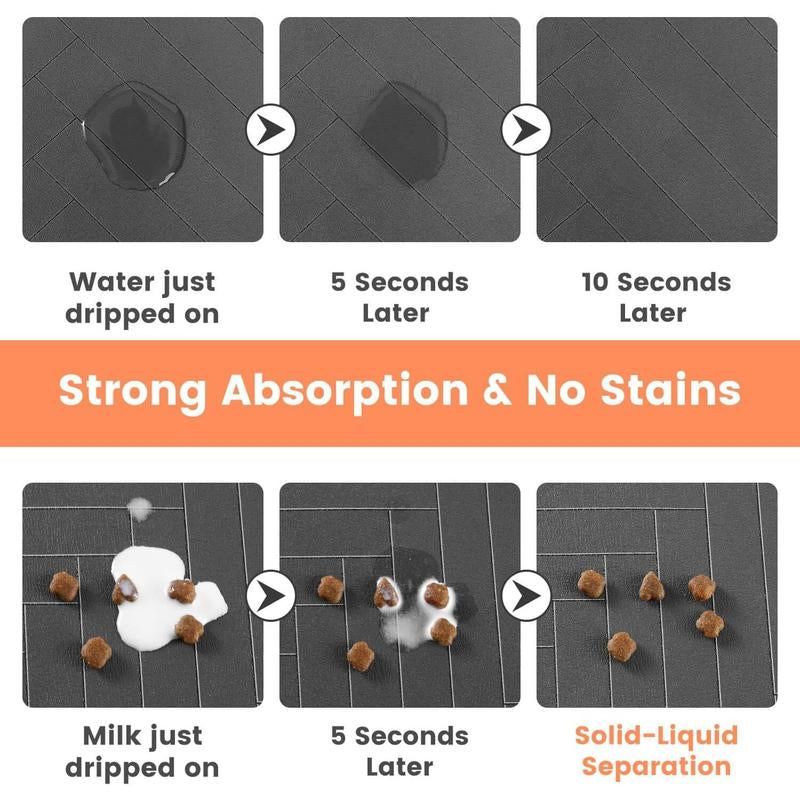 Pet Feeding Mat-Absorbent Pet Placemat for Food and Water Bowl, with Waterproof Rubber Backing, Quick Dry Water Dispenser Mat for Dog and Cat (20"X12", Striped Dark Gray)