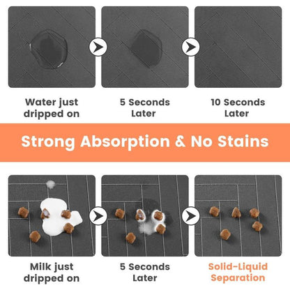Pet Feeding Mat-Absorbent Pet Placemat for Food and Water Bowl, with Waterproof Rubber Backing, Quick Dry Water Dispenser Mat for Dog and Cat (20"X12", Striped Dark Gray)