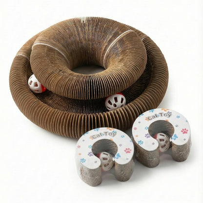 Magic Organ Cat Scratcher Board with Bell Ball, Interactive Cat Toy, Physical Exercise for Indoor Cats Toy- 1 Jingle Balls + Durable Cardboard