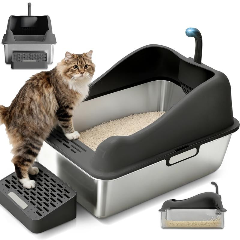 【Christmas Gifts】Extra Large Stainless Steel Cat Litter Box with Lid for Big Cats | XL Enclosed Metal Pan with High Sidewalls & Removable Cover | Leak-Proof, Non-Stick, Easy-Clean