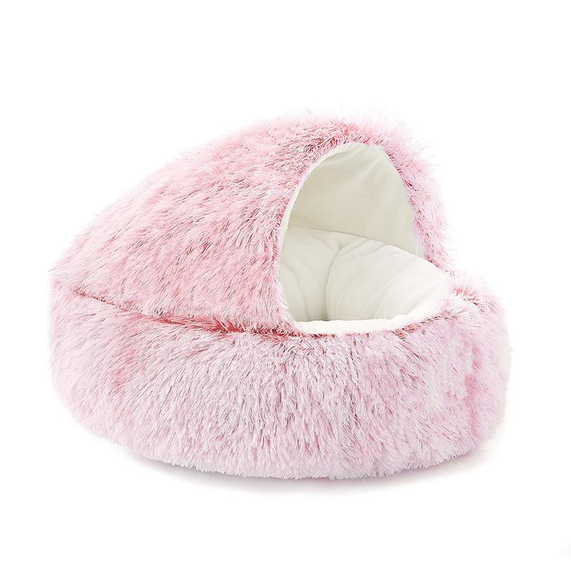 Cat Bed round Plush Fluffy Hooded Cat Bed Cave, Cozy for Indoor Cats or Small Dog Beds, Soothing Pet Beds Doughnut Calm Anti-Nxiety Dog Bed - Waterproof Bottom Washable, 20Inches Soft 2-In-1 Covered Cat Bed Cushion