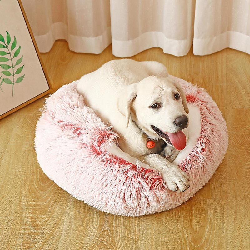Cat Bed round Plush Fluffy Hooded Cat Bed Cave, Cozy for Indoor Cats or Small Dog Beds, Soothing Pet Beds Doughnut Calm Anti-Nxiety Dog Bed - Waterproof Bottom Washable, 20Inches Soft 2-In-1 Covered Cat Bed Cushion