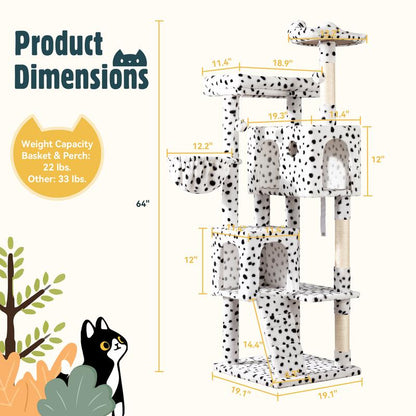 HOOMIC 64-Inch Large Cat Tree – Multi-Level Cat Tower with Durable Activity Center for Indoor Cats,Beige/Dark Grey/Grey/Pink/Leopard Print & Spot Patterns