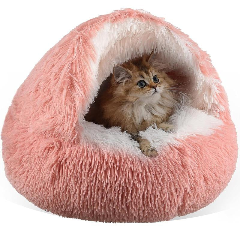 Pet Shell Nest Cat Bed Winter Warm Half-Enclosed Pet Nest Dog Bed Shaped Beds Long Plush Pet Bed, Cozy and Comfortable Pet Sleeping Mat