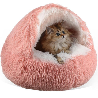 Pet Shell Nest Cat Bed Winter Warm Half-Enclosed Pet Nest Dog Bed Shaped Beds Long Plush Pet Bed, Cozy and Comfortable Pet Sleeping Mat