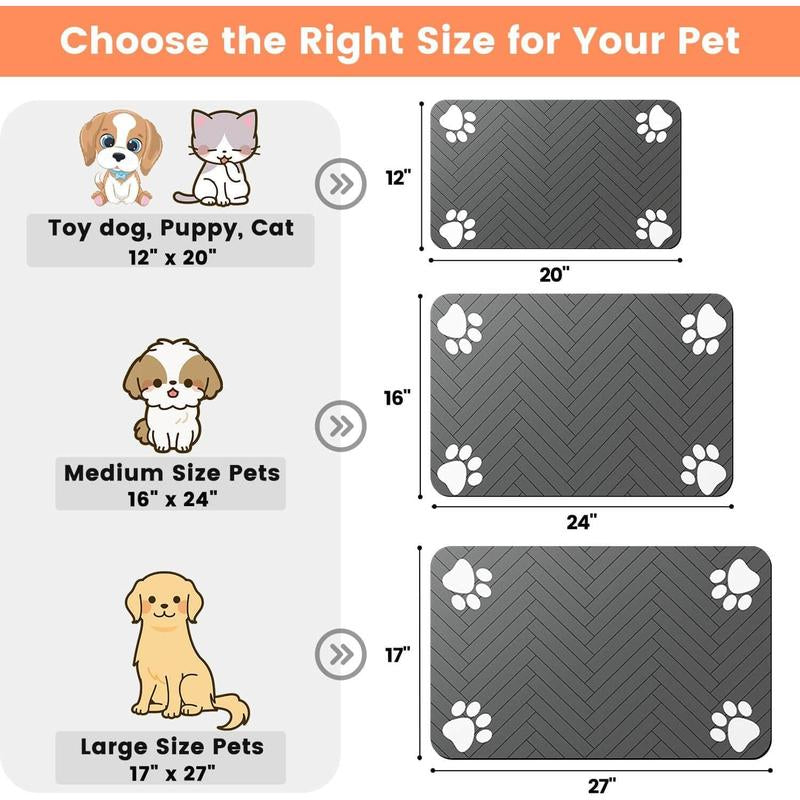 Pet Feeding Mat-Absorbent Pet Placemat for Food and Water Bowl, with Waterproof Rubber Backing, Quick Dry Water Dispenser Mat for Dog and Cat (20"X12", Striped Dark Gray)