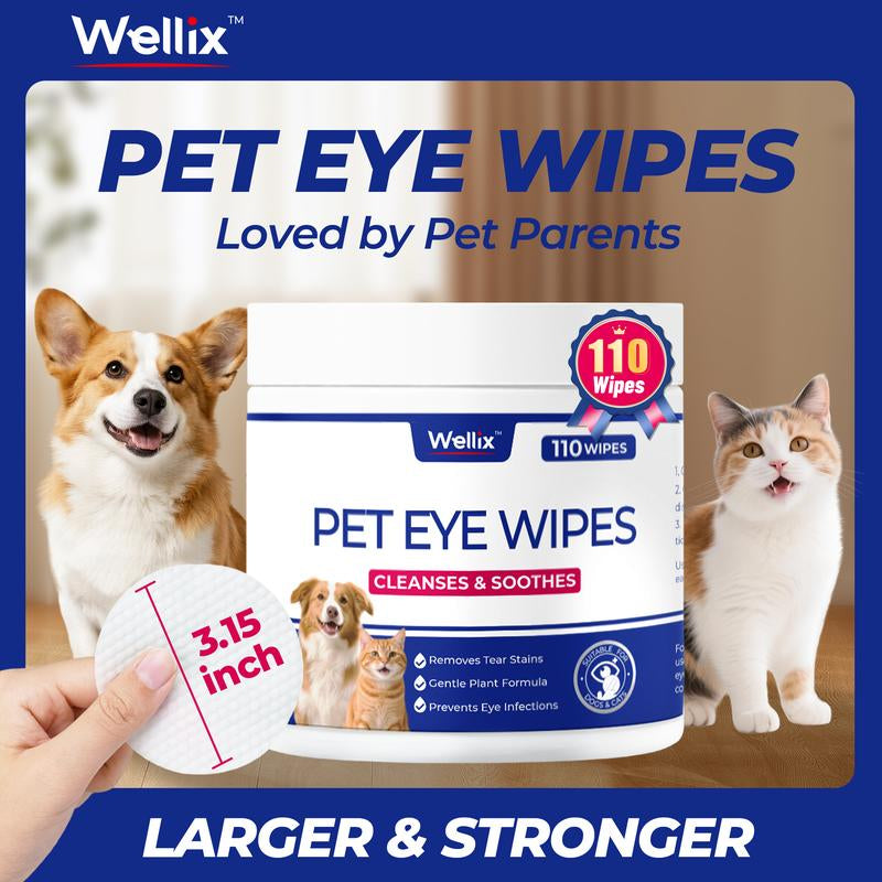 Wellix 110-Count Pet Eye Wipes - Gently Reduce Tear Stain, Debris, Discharge, Crust for Dogs & Cats