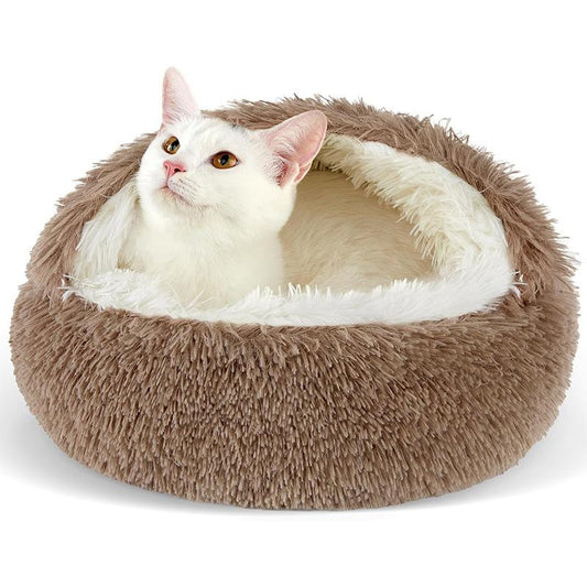 Pet Shell Nest Cat Bed Winter Warm Half-Enclosed Pet Nest Dog Bed Shaped Beds Long Plush Pet Bed, Cozy and Comfortable Pet Sleeping Mat