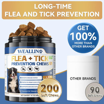 【SALE】WEALLIN Flea & Tick Prevention Chews for Dogs – Natural Formula with Coconut Oil & Flaxseed – 120 Soft Chews – Daily Support for All Breeds & Sizes – Gentle Vet-Formulated – Free Gift Included - Animal Safe
