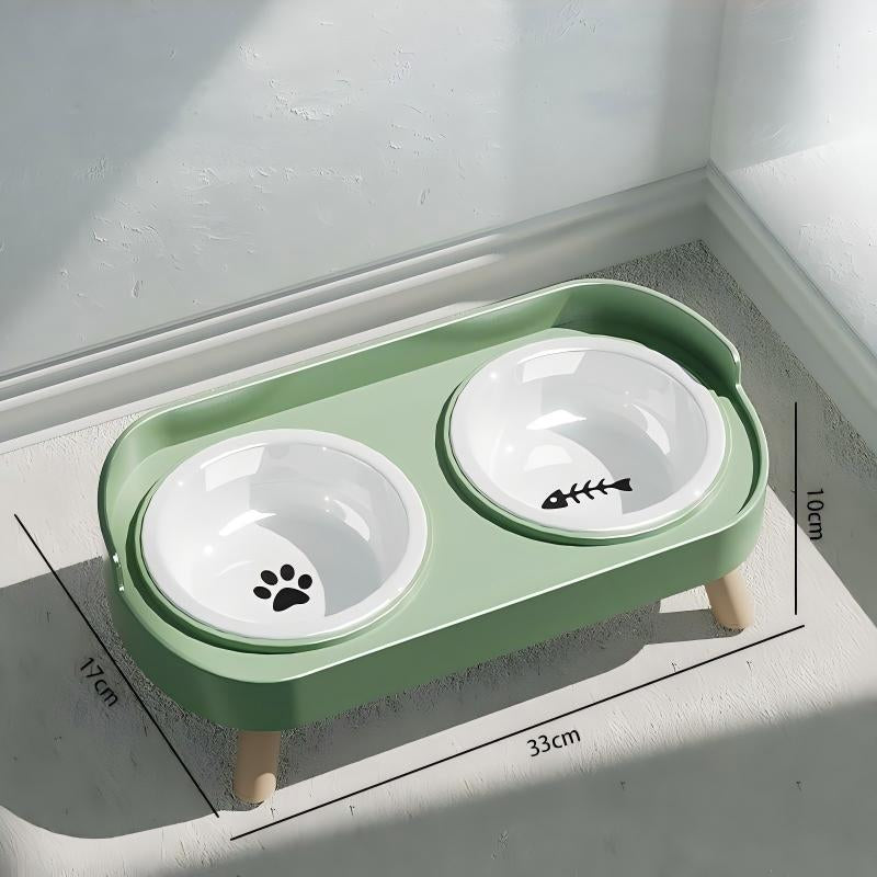 【Tiktokshopblackfriday】Ceramic Double Pet Bowl, Elevated Anti-Slip Food and Water Dish for Cats and Dogs Green