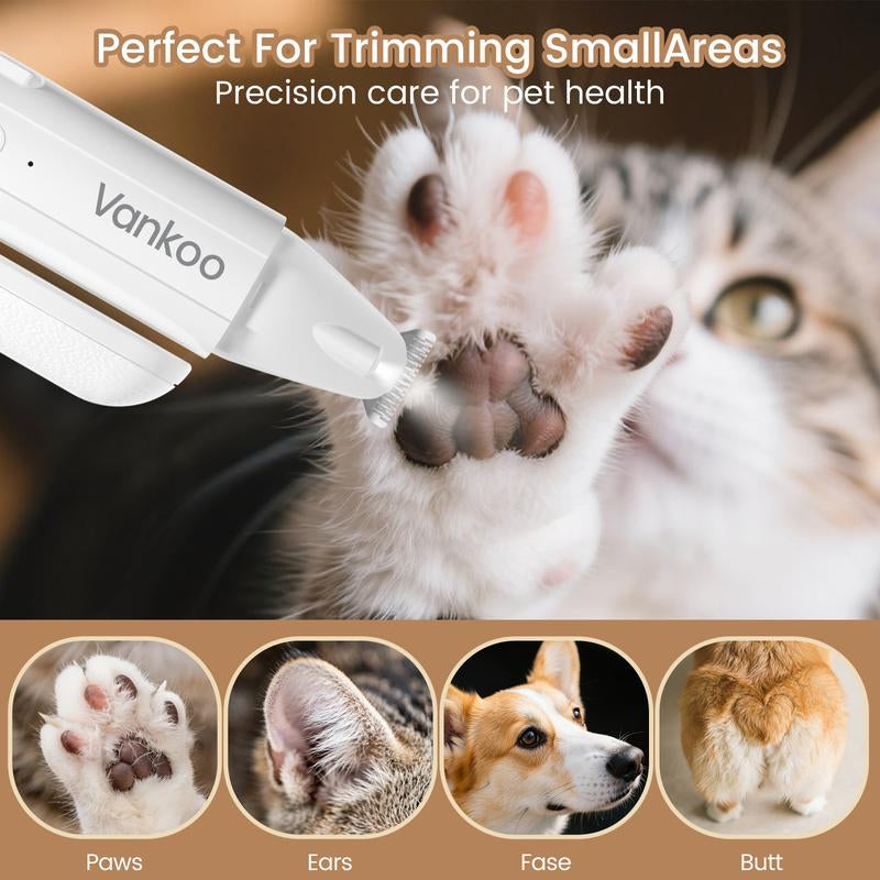 Vankoo 2-In-1 Dog Nail Clipper & Paw Hair Trimmer Kit with LED Light, Pet Paw Trimmer Rechargeable & Waterproof – Small Dog Grooming Clippers– Safe for Dogs & Cats Low Noise Pet Shaver Christmas Gift