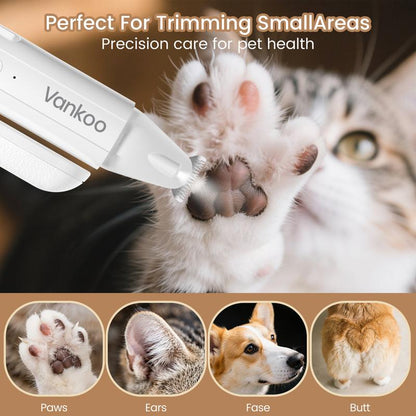 Vankoo 2-In-1 Dog Nail Clipper & Paw Hair Trimmer Kit with LED Light, Pet Paw Trimmer Rechargeable & Waterproof – Small Dog Grooming Clippers– Safe for Dogs & Cats Low Noise Pet Shaver Christmas Gift