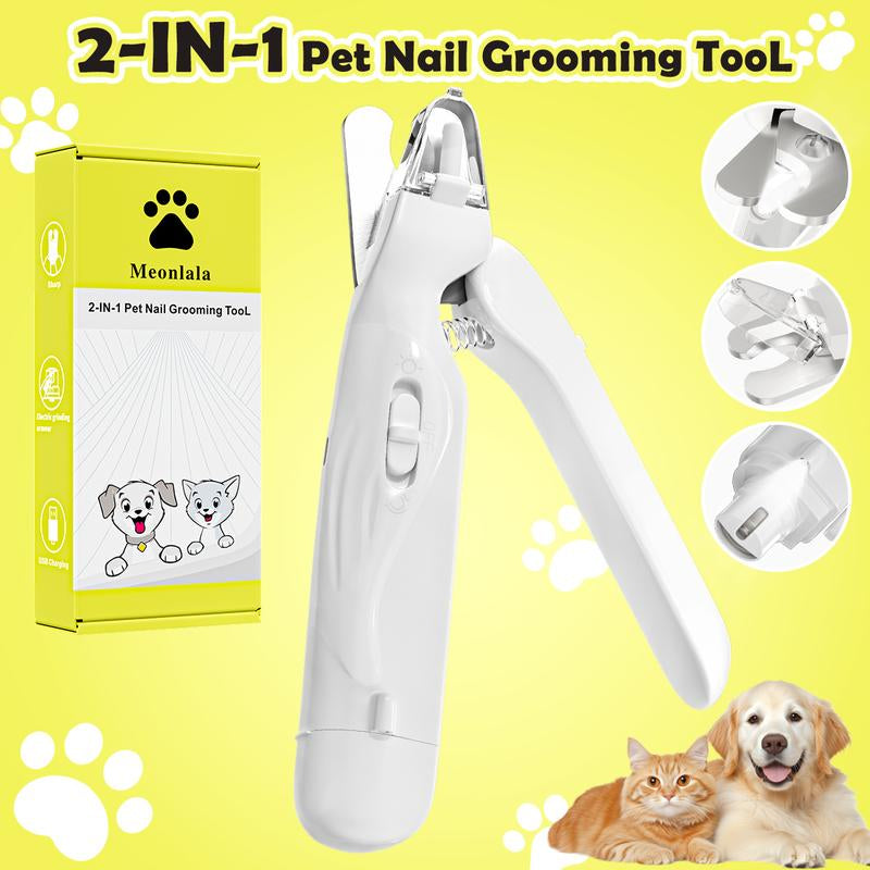 Meonlala 2-In-1 Pet Nail Clipper and Grinder with LED Light Ultra-Quiet Electric Trimmer Rechargeable for Dogs & Cats of All Sizes