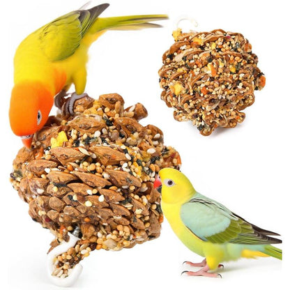 Natural Pinecone Chew Toys with Edible Sunflower & Veggies - Malt Sugar Coated Foraging Enrichment for Parrots Cockatiels Conures Budgies Immune & Digestive Support Safe Bird Toy 2Pcs