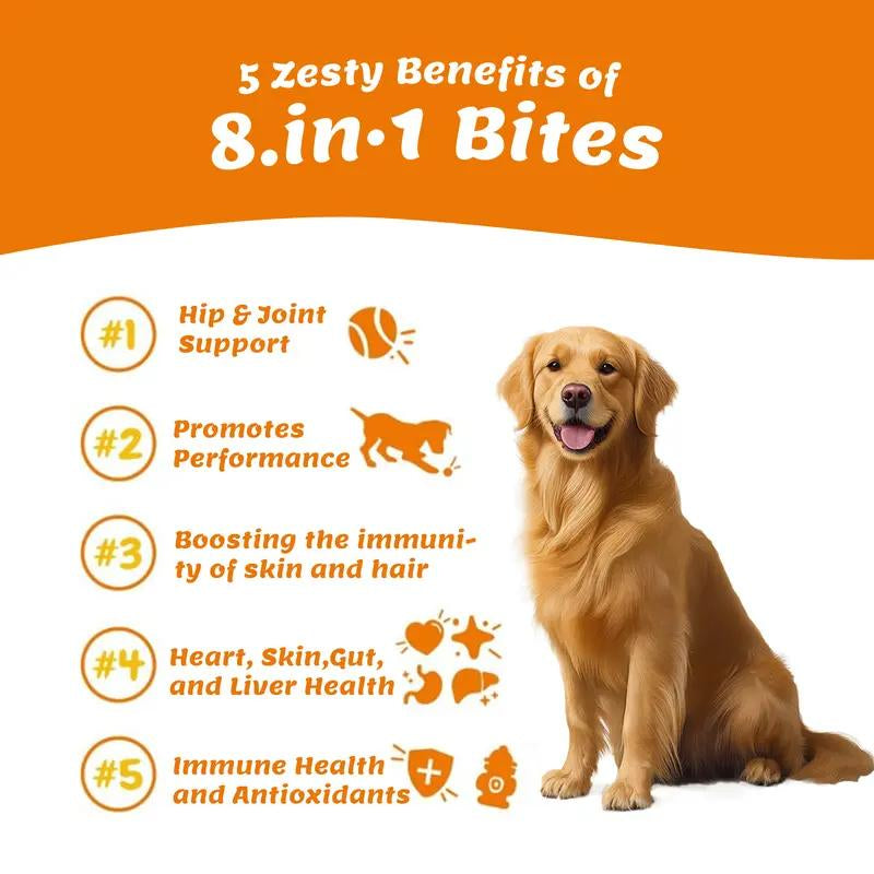 Pet Daddy 8-In-1 Multivitamin Bites for Dogs - 120 Chews for Joint Skin Omega 3 Support - Heart Immune Health - Coq10 Cod Liver Oil