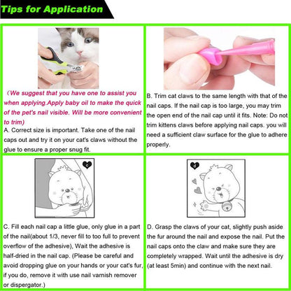 100Pcs Large Cat Nail Caps : Complete Set with Clipper, Adhesive & Applicators (5 Colors)
