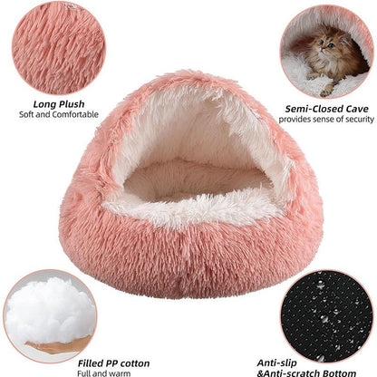 Pet Shell Nest Cat Bed Winter Warm Half-Enclosed Pet Nest Dog Bed Shaped Beds Long Plush Pet Bed, Cozy and Comfortable Pet Sleeping Mat