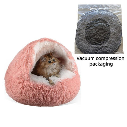 Pet Shell Nest Cat Bed Winter Warm Half-Enclosed Pet Nest Dog Bed Shaped Beds Long Plush Pet Bed, Cozy and Comfortable Pet Sleeping Mat