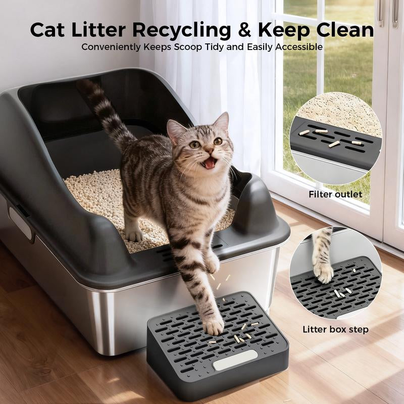 【Christmas Gifts】Extra Large Stainless Steel Cat Litter Box with Lid for Big Cats | XL Enclosed Metal Pan with High Sidewalls & Removable Cover | Leak-Proof, Non-Stick, Easy-Clean