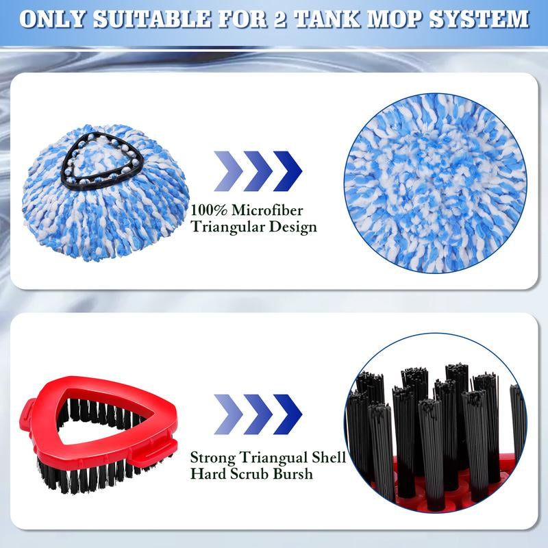 Spin Mop Head Replacement & Shower Floor Scrubber，Compatible with Ocedar Rinseclean 2 Tank Mop System,Microfiber Mop Refill Heads for Cleaning All Hard-Surfaced Floor