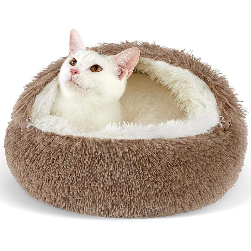 Pet Shell Nest Cat Bed Winter Warm Half-Enclosed Pet Nest Dog Bed Shaped Beds Long Plush Pet Bed, Cozy and Comfortable Pet Sleeping Mat