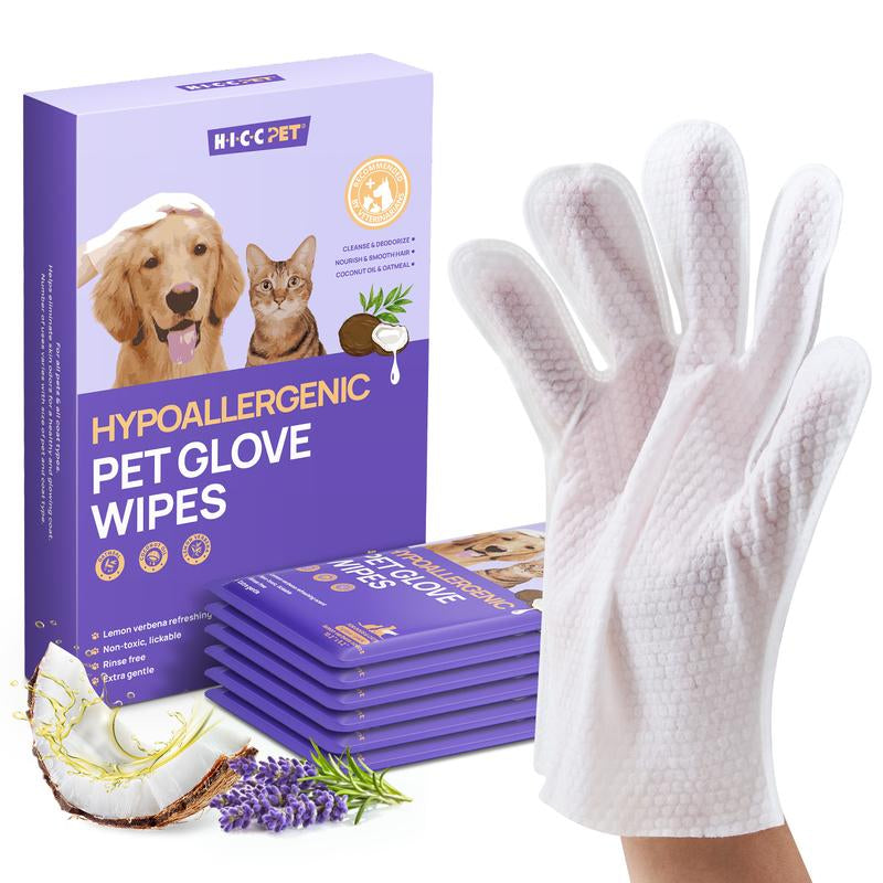 【Holidayhaul 】HICC PET Glove Wipes，Freshening Grooming Dog&Cat Disposable 20Pcs Pet Hair Removal Tool Satisfied Skin Care Outdoor No-Clean Hypoallergenic Facial Disposable No-Rinse Grooming Formulated for Petwipes Deodorizing Sticky Hair#Petlife
