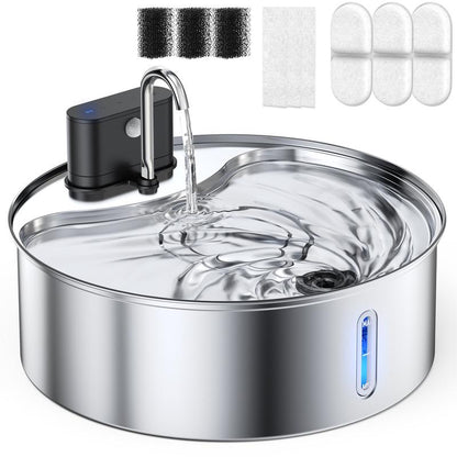 【Cityflee】 12L Wireless Dog Water Fountain for Large Dogs or Multiple Cats: 304 Stainless Steel Bowl - 3.2Gal/406Oz Super Quiet with Visual Water Level - Great for Multi-Pet Home, Rechargeable Large Capacity