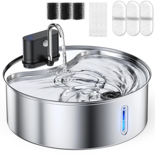 【Cityflee】 12L Wireless Dog Water Fountain for Large Dogs or Multiple Cats: 304 Stainless Steel Bowl - 3.2Gal/406Oz Super Quiet with Visual Water Level - Great for Multi-Pet Home, Rechargeable Large Capacity