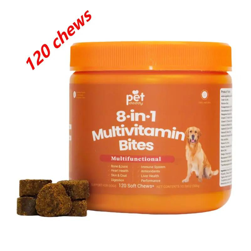 Pet Daddy 8-In-1 Multivitamin Bites for Dogs - 120 Chews for Joint Skin Omega 3 Support - Heart Immune Health - Coq10 Cod Liver Oil
