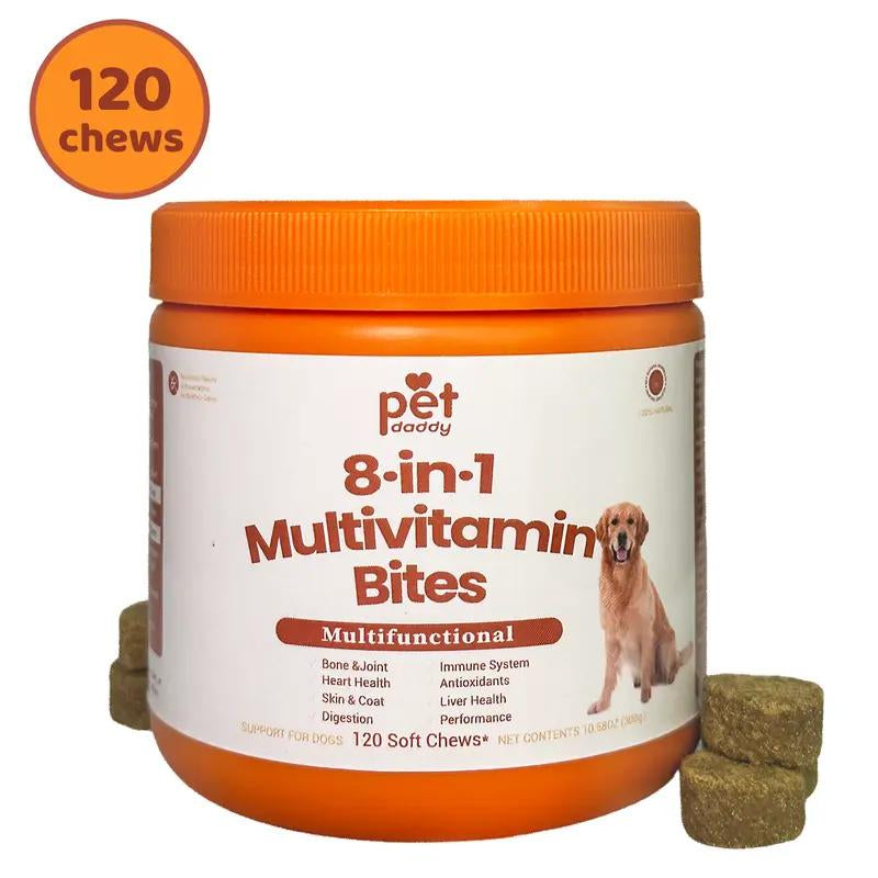 Pet Daddy 8-In-1 Multivitamin Bites for Dogs - 120 Chews for Joint Skin Omega 3 Support - Heart Immune Health - Coq10 Cod Liver Oil