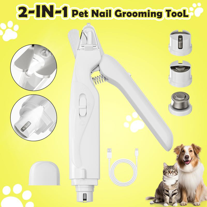 Meonlala 2-In-1 Pet Nail Clipper and Grinder with LED Light Ultra-Quiet Electric Trimmer Rechargeable for Dogs & Cats of All Sizes