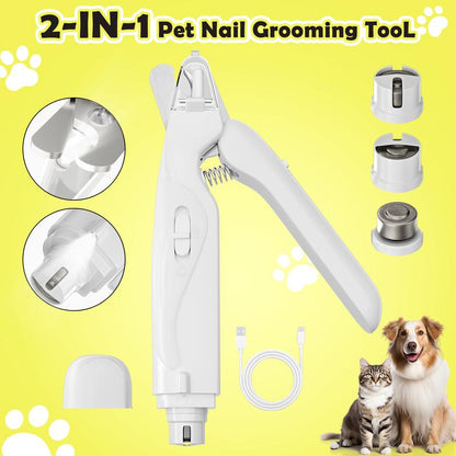 Meonlala 2-In-1 Pet Nail Clipper and Grinder with LED Light Ultra-Quiet Electric Trimmer Rechargeable for Dogs & Cats of All Sizes