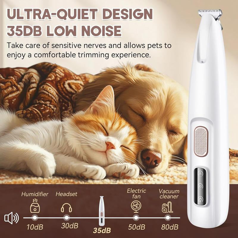 Pet Hair Trimmer, Multifunctional Pet Hair Trimmer Waterproof Rechargeable Shaver with LED Light for Paws Eyes Ears Face Buttocks for Small Dogs and Cats，50Db Quiet Shave Pet Pumpkin
