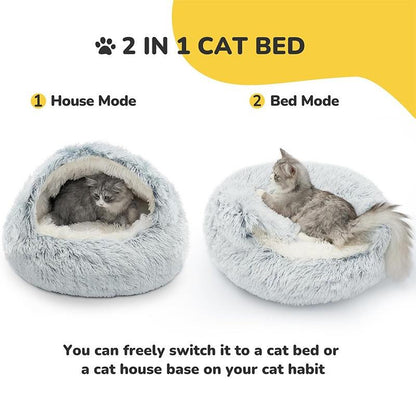 Pet Shell Nest Cat Bed Winter Warm Half-Enclosed Pet Nest Dog Bed Shaped Beds Long Plush Pet Bed, Cozy and Comfortable Pet Sleeping Mat