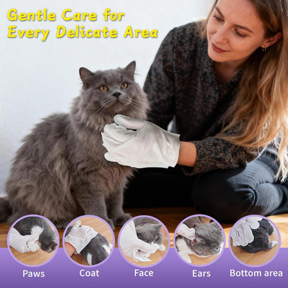 Pawbubble Pet Cleaning Glove Wipes for Dogs & Cats, Hypoallergenic Deodorizing Disposable Bathing Wipes,No-Rinse Grooming Wipes, Extra Thick,Perfect for Pet Dry Cleaning,Daily Care and Travel,6 Pcs