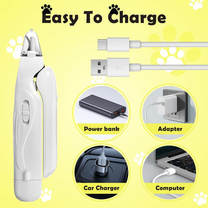 Meonlala 2-In-1 Pet Nail Clipper and Grinder with LED Light Ultra-Quiet Electric Trimmer Rechargeable for Dogs & Cats of All Sizes