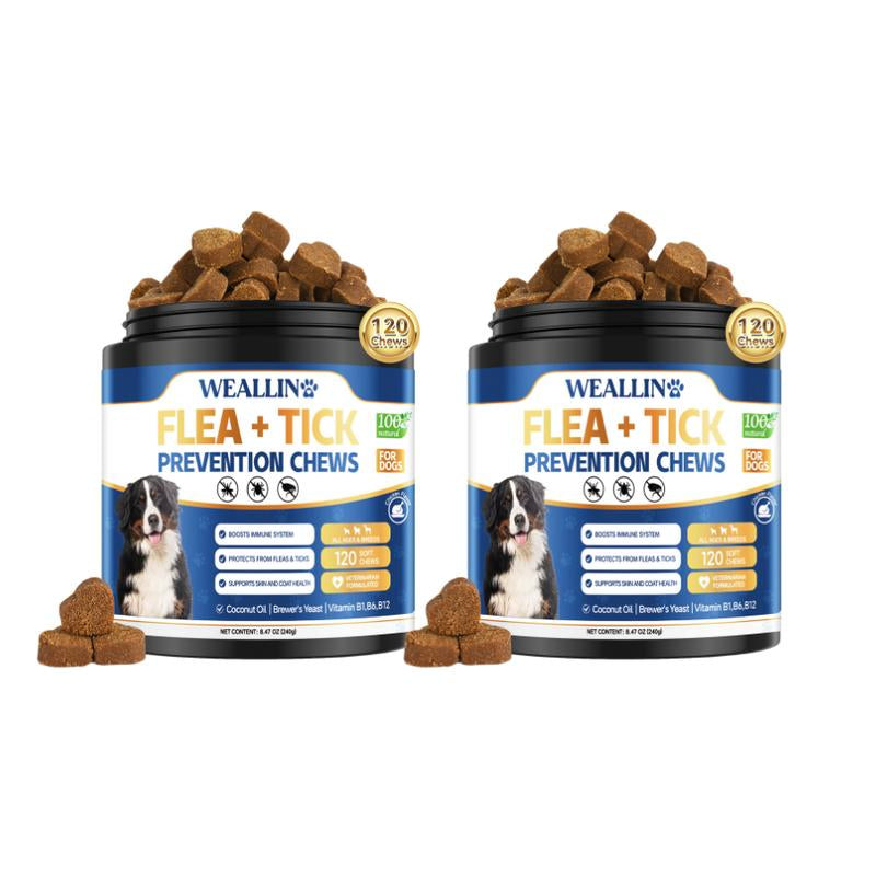 【SALE】WEALLIN Flea & Tick Prevention Chews for Dogs – Natural Formula with Coconut Oil & Flaxseed – 120 Soft Chews – Daily Support for All Breeds & Sizes – Gentle Vet-Formulated – Free Gift Included - Animal Safe