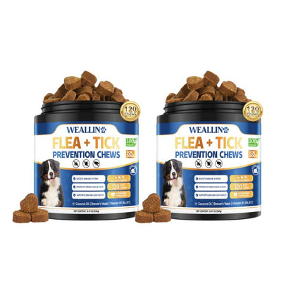 【SALE】WEALLIN Flea & Tick Prevention Chews for Dogs – Natural Formula with Coconut Oil & Flaxseed – 120 Soft Chews – Daily Support for All Breeds & Sizes – Gentle Vet-Formulated – Free Gift Included - Animal Safe