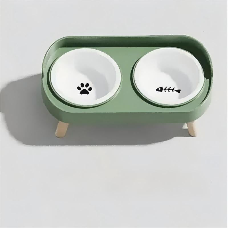 【Tiktokshopblackfriday】Ceramic Double Pet Bowl, Elevated Anti-Slip Food and Water Dish for Cats and Dogs Green