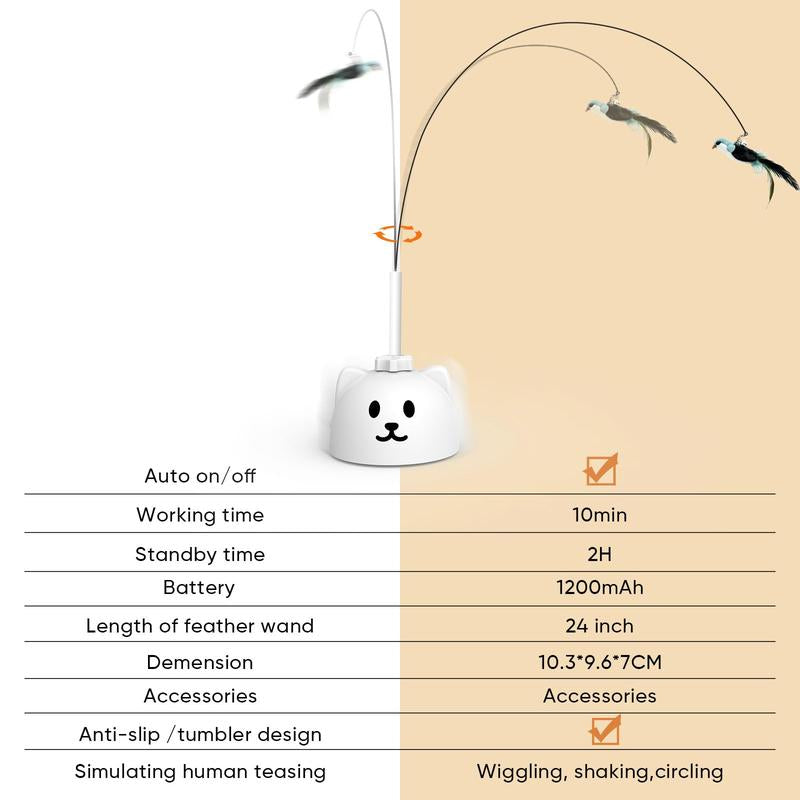 CATPICK Interactive Cat Toys for Indoor Cats Automatic Electric Flying Bird Feather Wand Toy with Automatic Function and Electric Flying Bird for Continuous Entertainment