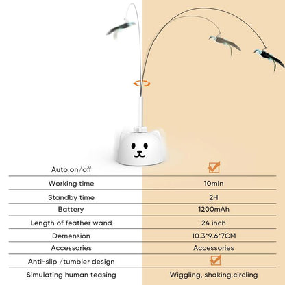 CATPICK Interactive Cat Toys for Indoor Cats Automatic Electric Flying Bird Feather Wand Toy with Automatic Function and Electric Flying Bird for Continuous Entertainment
