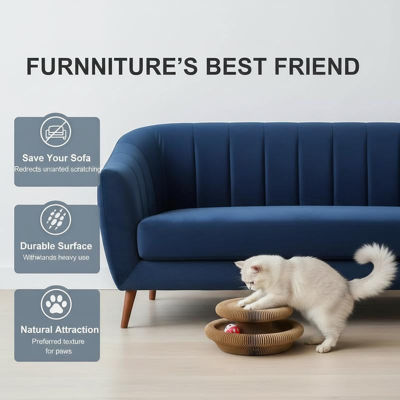 Magic Organ Cat Scratcher Board with Bell Ball, Interactive Cat Toy, Physical Exercise for Indoor Cats Toy- 1 Jingle Balls + Durable Cardboard