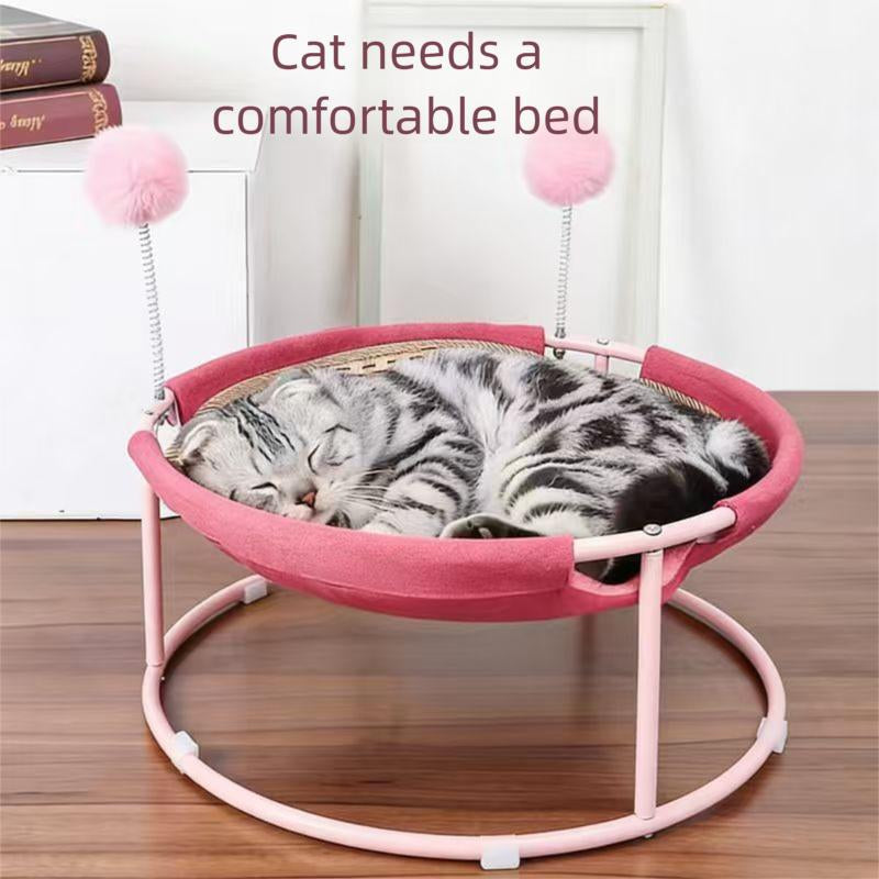 [Already Have 10K Favorites]Cozy Christmas Cat Hammock - Plush Raised Pet Bed with Fluffy Pad & Breathable Sides | Warm Winter Lounging for Cats & Small Dogs | Purrfect Holiday Gift round Gray Washable Cat Bed for Indoor Comfort