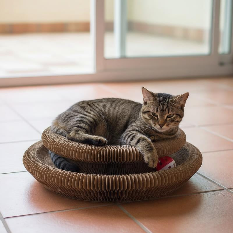 Magic Organ Cat Scratcher Board with Bell Ball, Interactive Cat Toy, Physical Exercise for Indoor Cats Toy- 1 Jingle Balls + Durable Cardboard