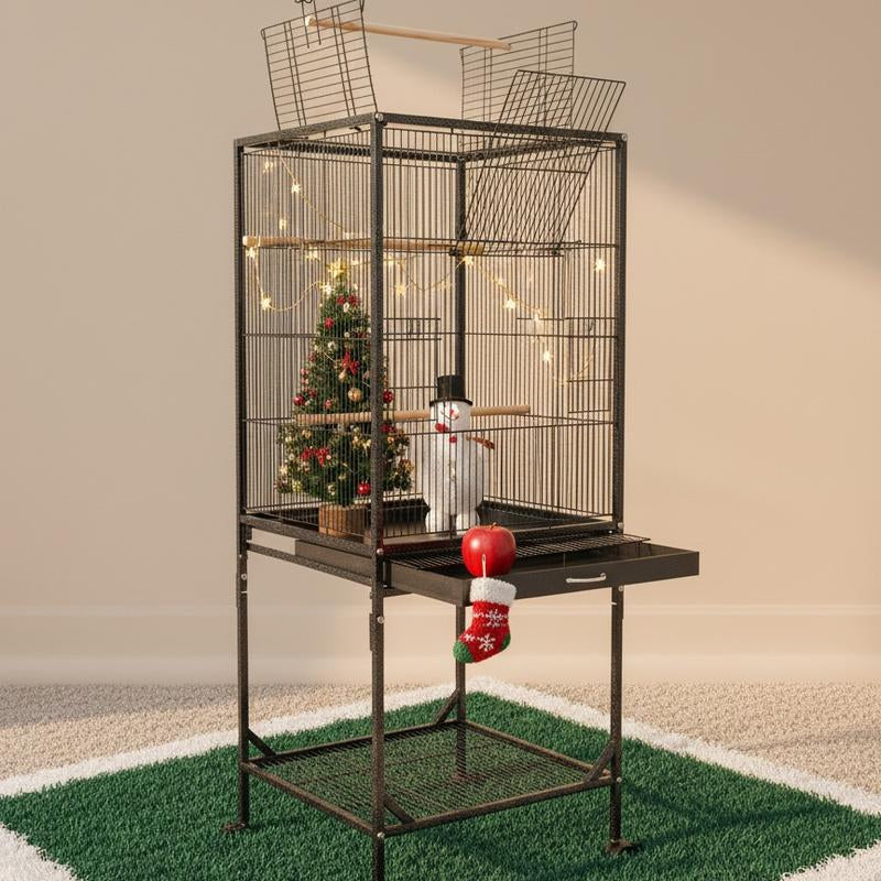 Baonan 45 Inch and 52 Inch Rooftop Luxury Large Bird Cage Large Flying Space Parrot Cage with Perch Suitable for Small Long Tailed Cockatiels Sun Conures Finches Green Cheeked Conures Budgies Lovebirds Indoor Outdoor Use